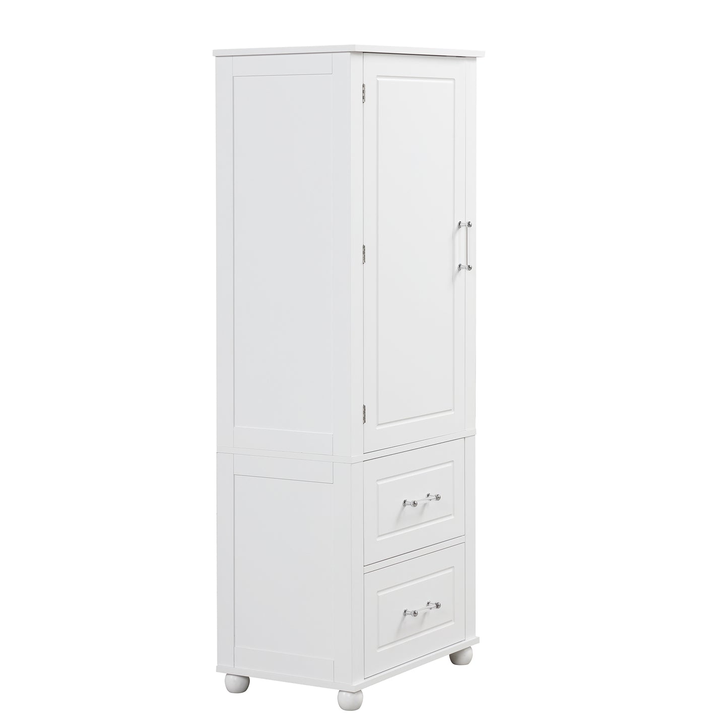 Tall Bathroom Storage Cabinet, Freestanding Storage Cabinet with Two Drawers and Adjustable Shelf, MDF Board with Painted Finish, White