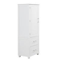 Tall Bathroom Storage Cabinet, Freestanding Storage Cabinet with Two Drawers and Adjustable Shelf, MDF Board with Painted Finish, White