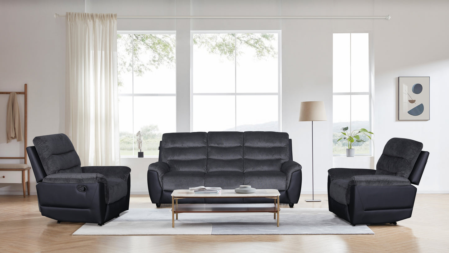 Chris 3 Seater Fixed Sofa Black/Grey