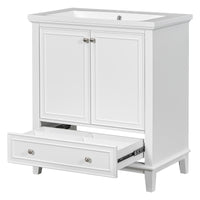 30" Bathroom Vanity with Sink Combo, Multi-functional Bathroom Cabinet with Doors and Drawer, Solid Frame and MDF Board, White