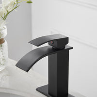 Waterfall Single Hole Single-Handle Low-Arc Bathroom Faucet With Supply Line in Matte Black