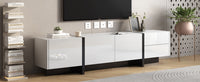 ON-TREND White & Black Contemporary Rectangle Design TV Stand, Unique Style TV Console Table for TVs Up to 80'', Modern TV Cabinet with High Gloss UV Surface for Living Room.