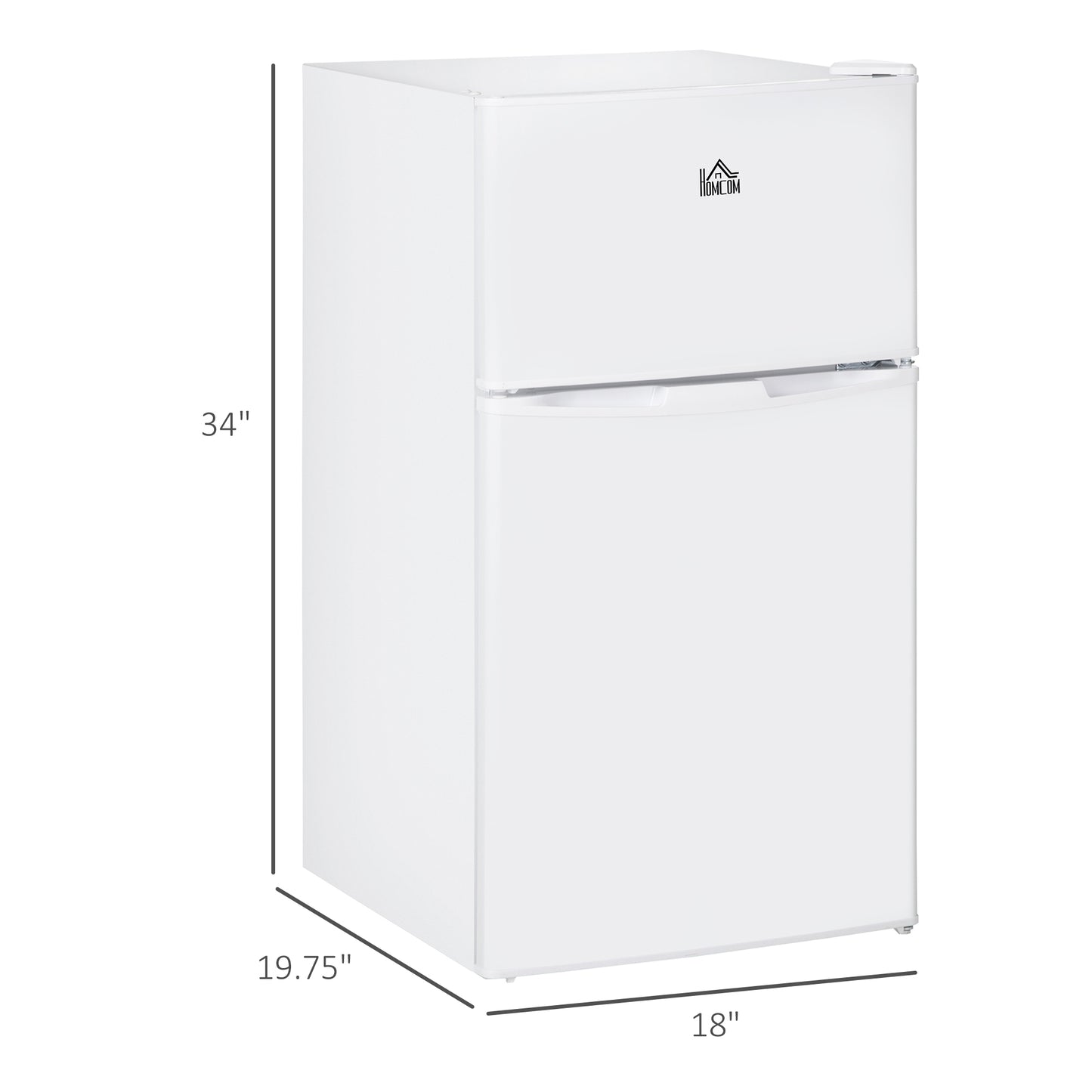 HOMCOM Double Door Mini Fridge with Freezer, 3.2 Cu.Ft Compact Refrigerator with Adjustable Shelf, Adjustable Thermostat and Reversible Door for Bedroom, Dorm, Home Office, White