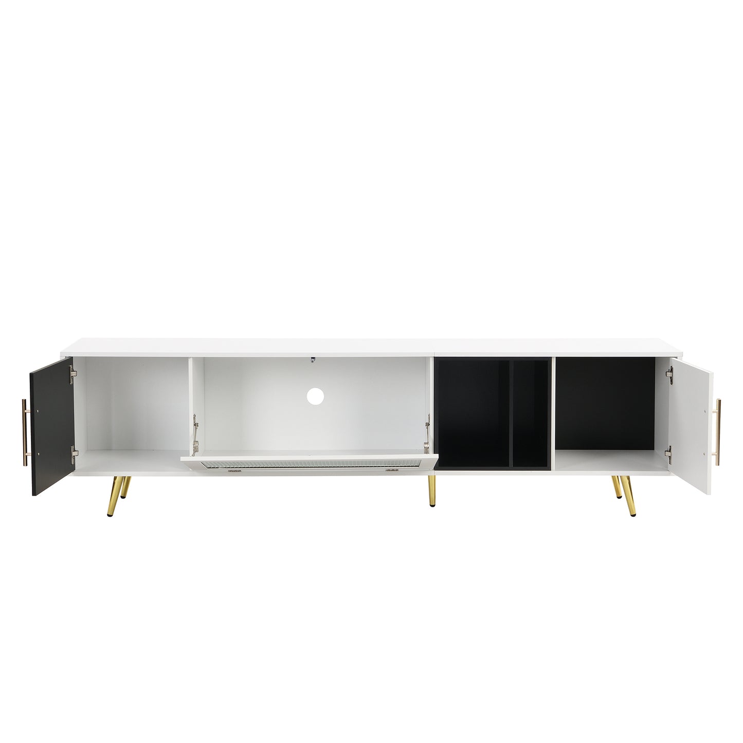 ON-TREND Stylish TV Stand with Golden Metal Handles&Legs, Two-tone Media Console for TVs Up to 80", Fluted Glass Door TV Cabinet with Removable Compartment for Living Room, White