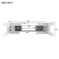 ON-TREND Unique Shape TV Stand with 2 Illuminated Glass Shelves, High Gloss Entertainment Center for TVs Up to 80", Versatile TV Cabinet with LED Color Changing Lights for Living Room, Grey