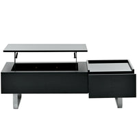 ON-TREND Multi-functional Coffee Table with Lifted Tabletop, Contemporary Cocktail Table with Metal Frame Legs, High-gloss Surface Dining Table for Living Room, Black