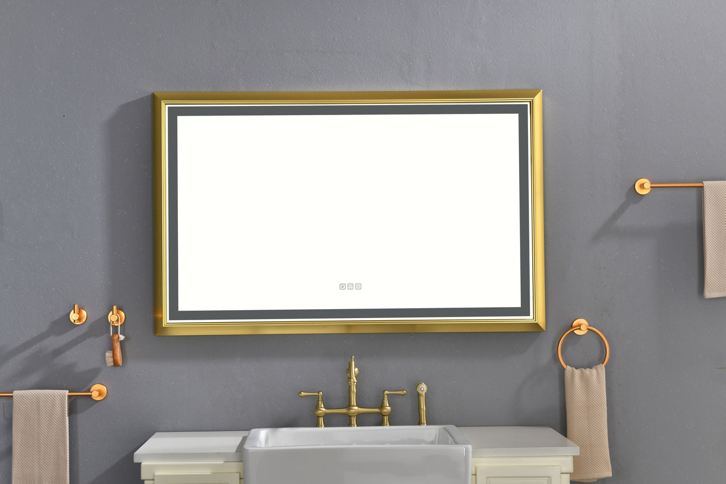 48 in. W x 30 in. H Oversized Rectangular Gold Framed LED Mirror Anti-Fog Dimmable Wall Mount Bathroom Vanity Mirror   Wall Mirror Kit For Gym And Dance Studio