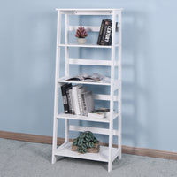 Basics Modern 5-Tier Ladder Wooden shelf Organizer, White 13.7" D x 23.6" W x 58.1" H