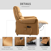 HOMCOM Power Lift Chair, Velvet Touch Upholstered Recliner Chair for Elderly with Vibration Massage, Remote Control, Side Pockets, Brown