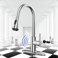 Touchless Kitchen Faucet-Smart Kitchen Sink Faucet sensor, 4Mode Pull Down Kitchen Sprayer, Fingerprint Resistant, Dual Temp. Handle with 1/3 Hole Deck Plate, Stainless Steel, Brushed Nickel