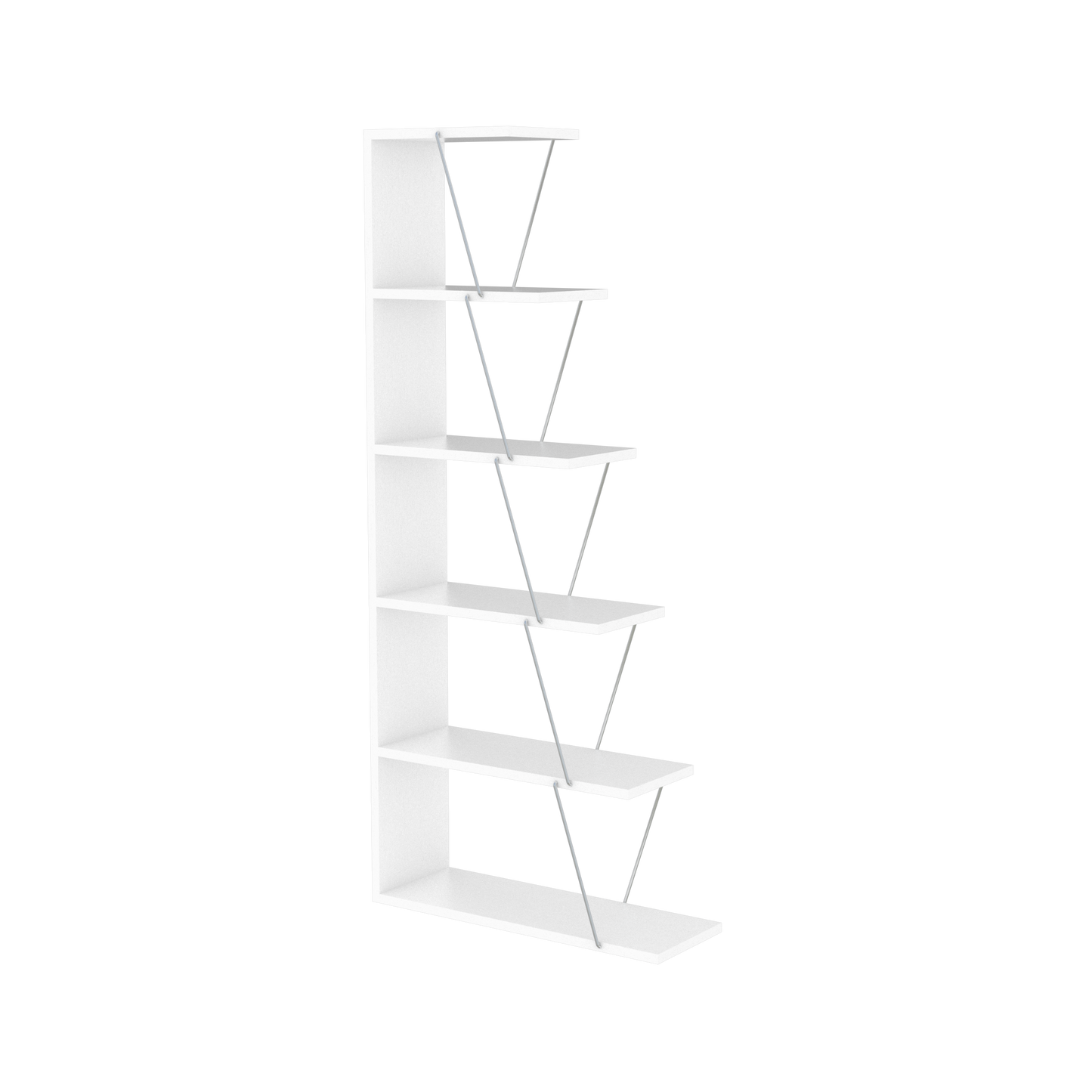 Furnish Home Store Modern 5 Tier Ladder Bookshelf Organizers, Narrow Bookshelf for Small Spaces Office Furniture Bookcase, White/Chrome