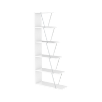 Furnish Home Store Modern 5 Tier Ladder Bookshelf Organizers, Narrow Bookshelf for Small Spaces Office Furniture Bookcase, White/Chrome