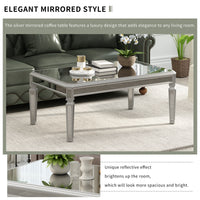 ON-TREND Sleek Glass Mirrored Coffee Table with Adjustable Legs, Easy Assembly Cocktail Table with Sturdy Design, Luxury Contemporary Center Table for Living Room, Silver