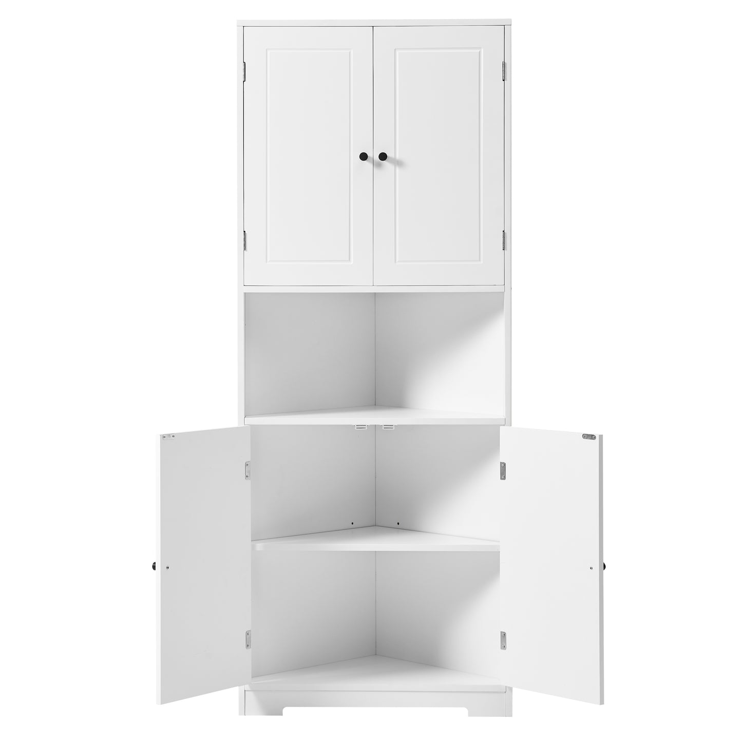 Tall Bathroom Storage Cabinet, Corner Cabinet with Doors and Adjustable Shelf, MDF Board with Painted Finish, White