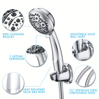 Rain Shower Head - High Pressure Handheld Showerhead & Rain Showerhead Combo with 7 Spray Setting, 2 in 1 Shower Head System Stainless Steel Extra Long Shower Hose, Chrome 1.8 GPM