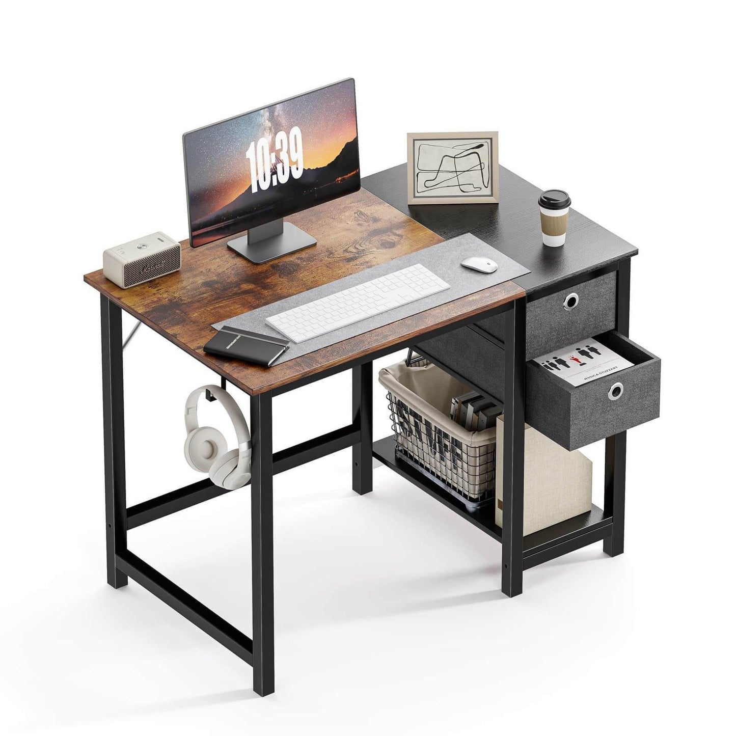 Modern Simple Style Home Office Writing Desk with 2-Tier Drawers Storage,Black Rustic,47IN