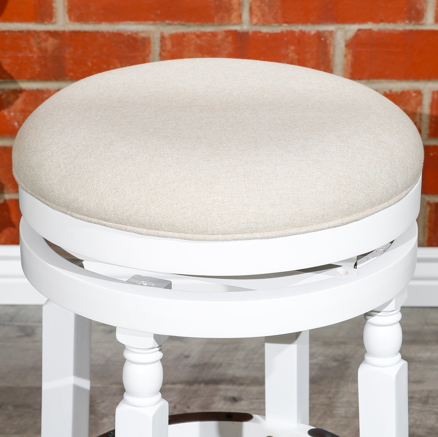 24" Counter Stool, White Finish, Beige Fabric Seat