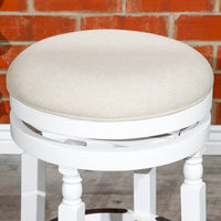 24" Counter Stool, White Finish, Beige Fabric Seat