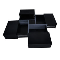 ON-TREND Unique Design Coffee Table with 4 Hidden Storage Compartments, Square Cocktail Table with Extendable Sliding Tabletop, UV High-gloss Design Center Table for Living Room, 31.5"x 31.5"