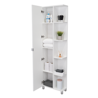 Corner Cabinet Womppi, Five Open Shelves, Single Door, White Finish