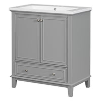 30" Bathroom Vanity with Sink Combo, Multi-functional Bathroom Cabinet with Doors and Drawer, Solid Frame and MDF Board, Grey