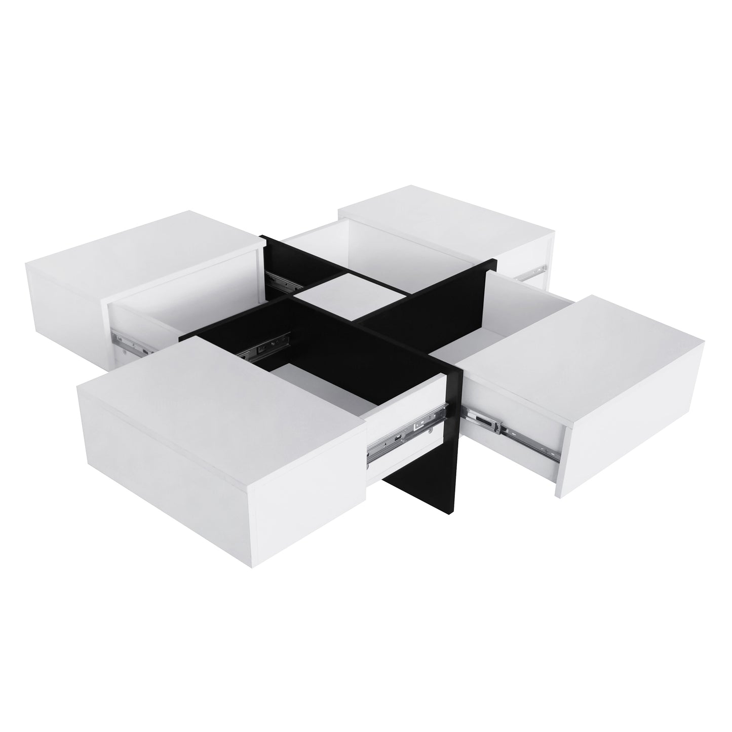 ON-TREND Unique Design Coffee Table with 4 Hidden Storage Compartments, Square Cocktail Table with Extendable Sliding Tabletop, UV High-gloss Design Center Table for Living Room, 31.5"x 31.5"