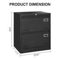 2 Drawer Metal Lateral File Cabinet with Lock,Office Vertical Files Cabinet for Home Office/Legal/Letter/A4,Locking Metal File Cabinet,Assembly Required (Black,with 2 Drawer)