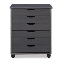 Six Drawer Wide Roll Storage Cart, Gray Wood Finish, Office and Home Furniture