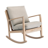 Solid Wood Rocking Chair Nursery Chair, Linen Fabric Upholstered Comfy Accent Chair for Porch, Garden Patio, Balcony, Living Room and Bedroom, Beige