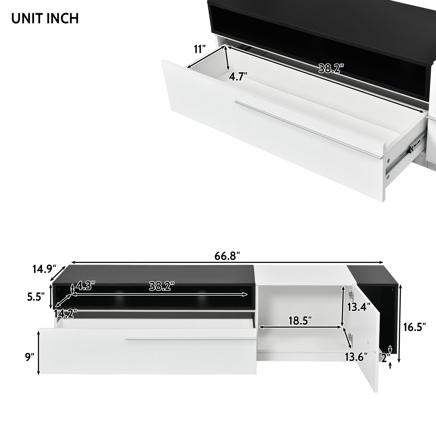 ON-TREND Two-tone Design TV Stand with Silver Handles, UV High-Gloss Media Console for TVs Up to 70", Chic style TV Cabinet with Spacious Storage Space for Living Room, White