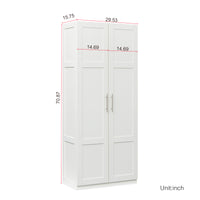 High wardrobe and kitchen cabinet with 2 doors and 3 partitions to separate 4 storage spaces,white