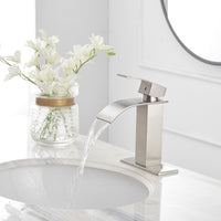 Waterfall Single Hole Single-Handle Low-Arc Bathroom Faucet With Pop-up Drain Assembly in Brushed Nickel