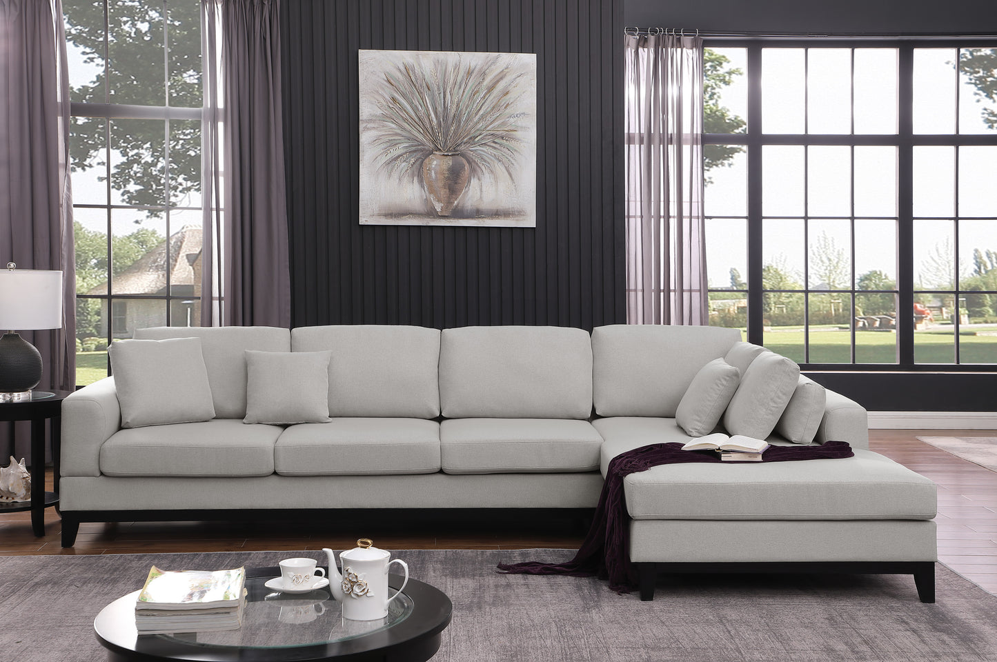 Redford Light Gray Linen Fabric Sectional Sofa with Right Facing Chaise