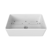 33  Inch Fireclay Farmhouse Kitchen Sink White Single Bowl Apron Front Kitchen Sink, Bottom Grid and Kitchen Sink Drain Included