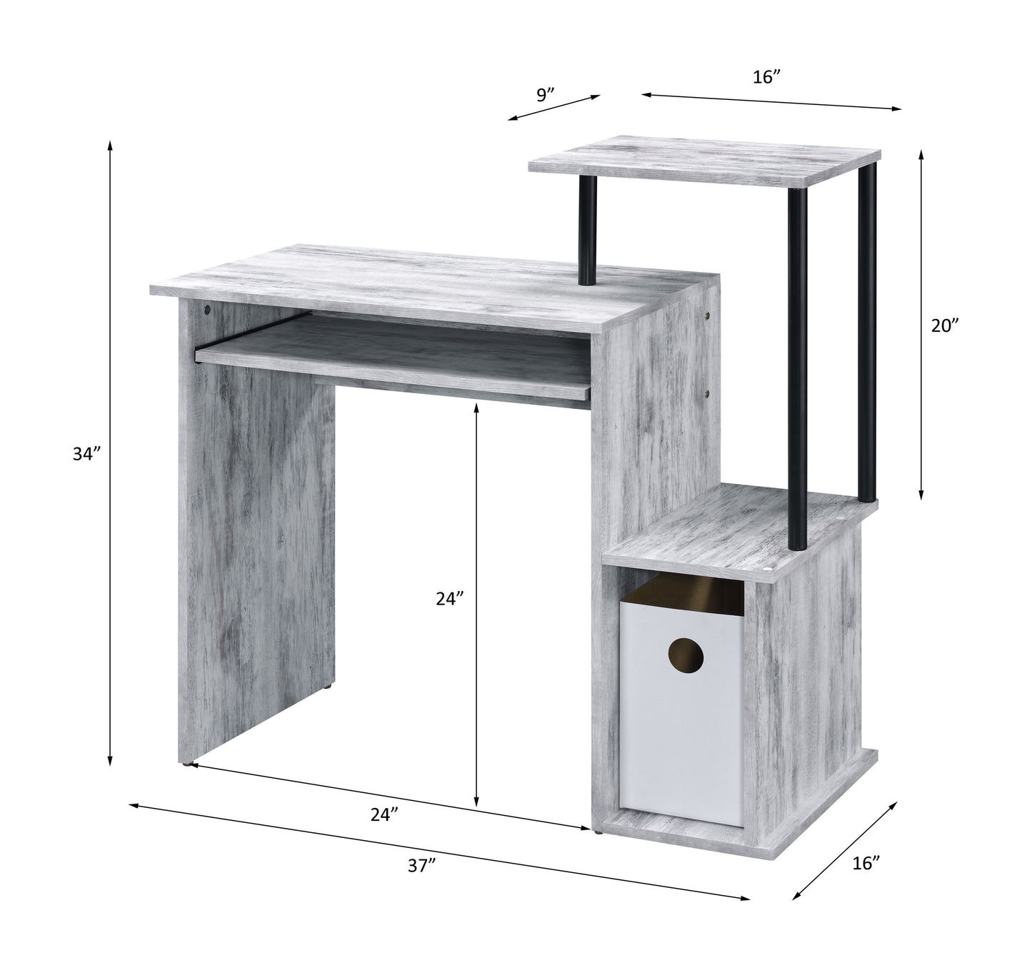 ACME Lyphre Computer Desk, Antique White & Black Finish 92762