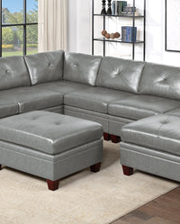 Genuine Leather Grey Color Tufted 8pc Sectional Set 3x Corner Wedge 3x Armless Chair 2x Ottomans Living Room Furniture Sofa Couch