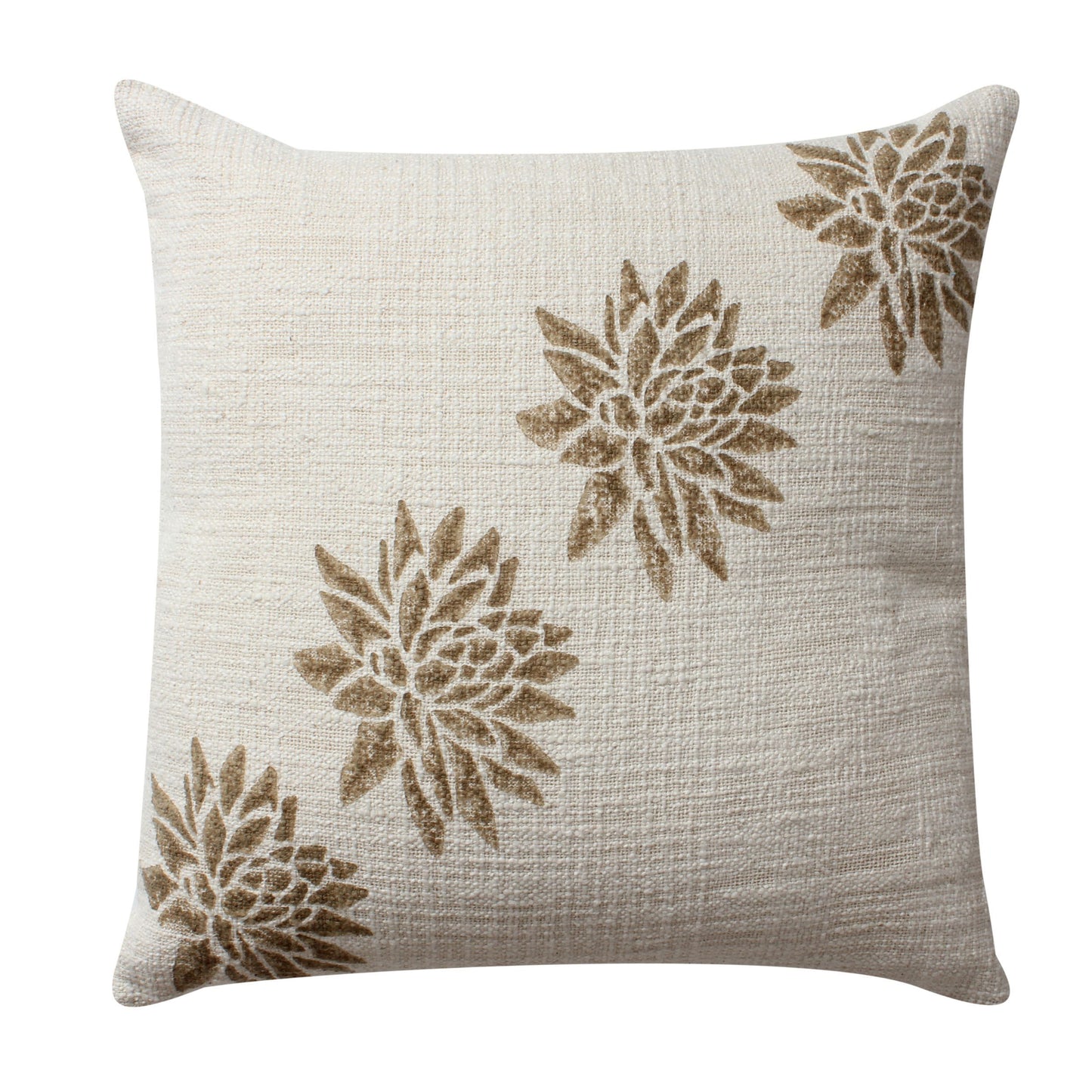 18 x 18 Square Cotton Accent Throw Pillow, Floral and Block Print Patterns, Set of 2, Gold, Off White