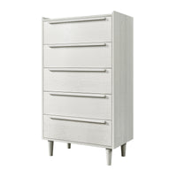 Modern Style Wood Grain 5-Drawer Chest with Solid Wood Legs, White