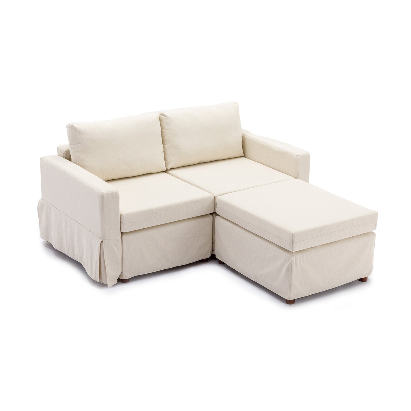 2 Seat Module Sectional Sofa Couch With 2 Ottoman,Seat Cushion and Back Cushion Removable and Washable,Cream