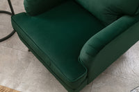 Velvet Accent Chair, Sofa Armchair with Casters, Mid-Century Modern Velvet Upholstered Comfort Oversized Armchair with Wooden Legs, Reading Chair，Living Room Chair, Dark  Green