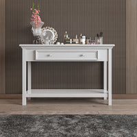 Modern Country Inspired Solid Wood Structure, Console Table With Drawer & Shelve, Timeless Design & Elegant With Embellish Details Featuring Unique Aesthetics by Bolivar Series. Paint Sprayed