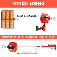 Drill Winch Hoist Portable Drill Winch of 750 LB Capacity with 40 Feet Steel Wire Drill Winch for Lifting & Dragging