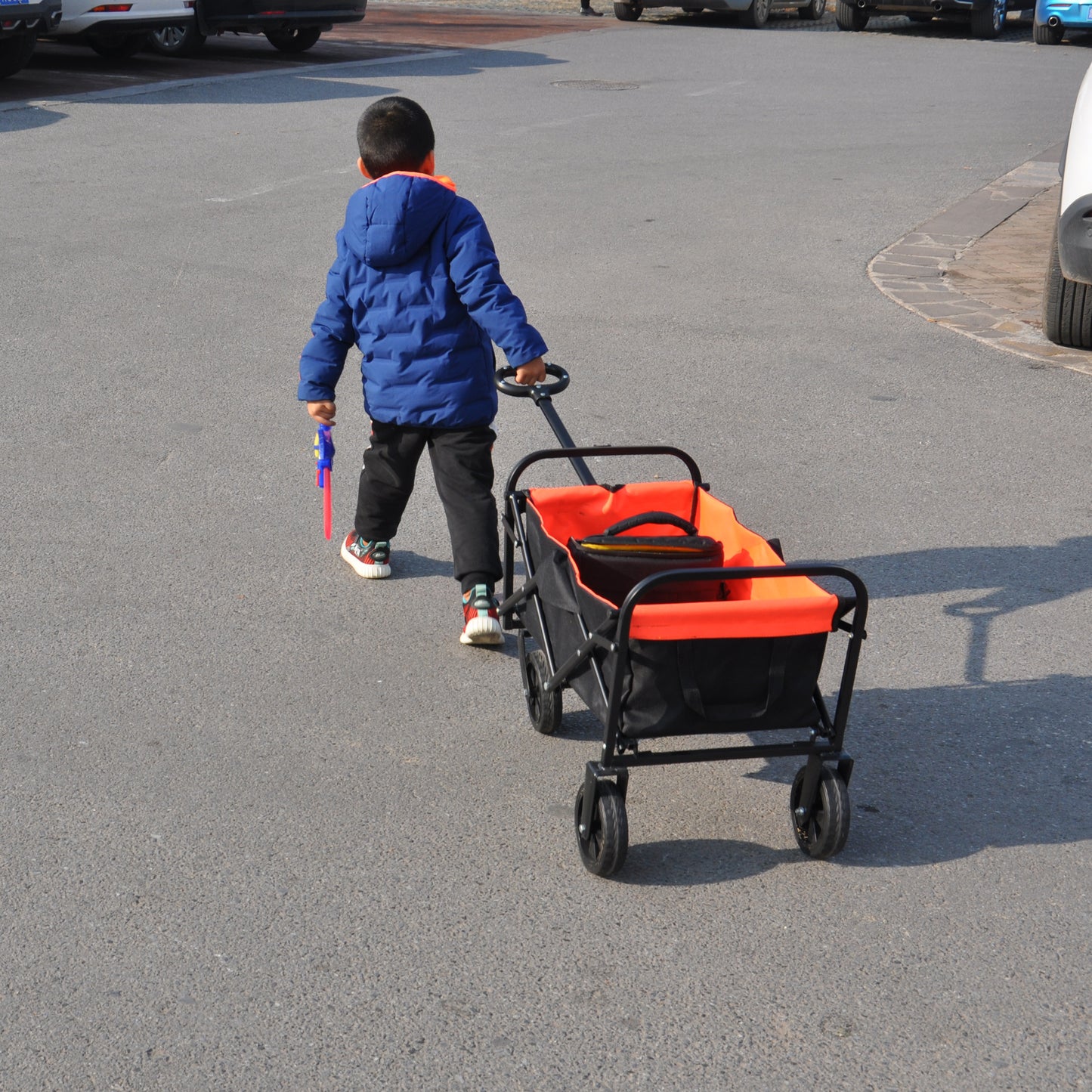 Folding Wagon Garden Shopping Beach Cart （black+yellow）