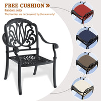 7-Piece Set Of Cast Aluminum Patio Furniture  With Black Frame and  Seat Cushions In Random Colors