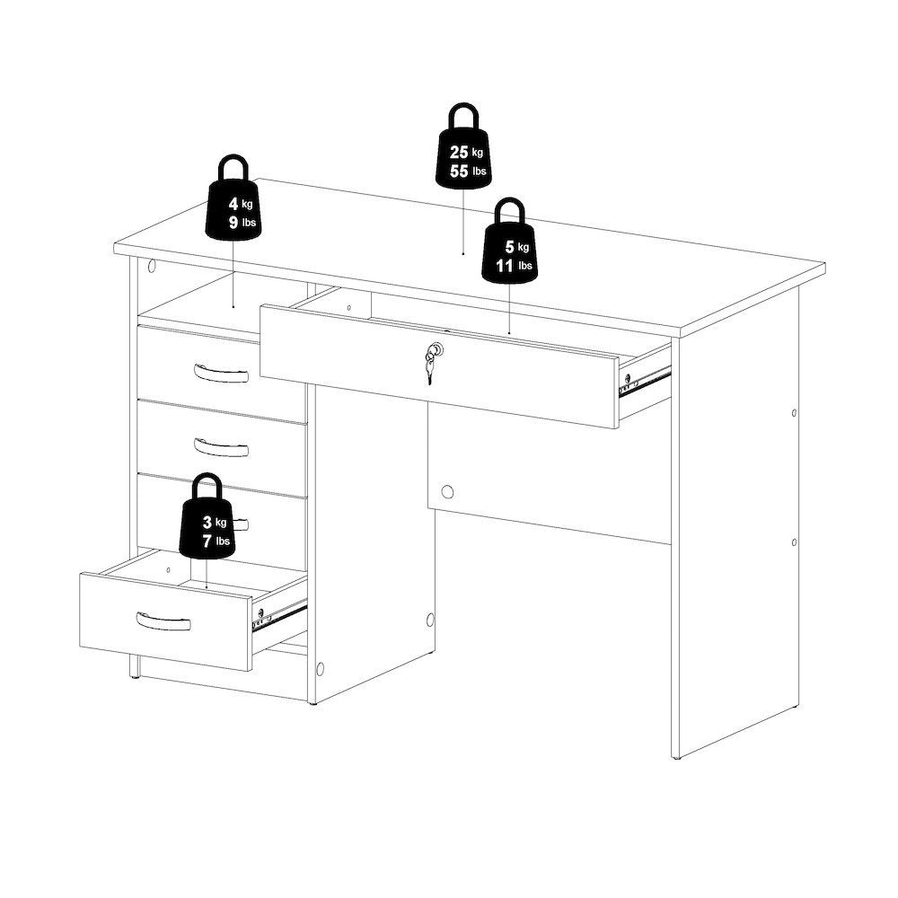 Modern Desk with 5 Storage Drawers for Living Room or Home Office, Dark Chocolate