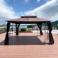 13x10 Outdoor Patio Gazebo Canopy Tent With Ventilated Double Roof And Mosquito net(Detachable Mesh Screen On All Sides),Suitable for Lawn, Garden, Backyard and Deck,Brown Top