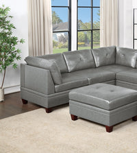 Genuine Leather Grey Color Tufted 8pc Sectional Set 3x Corner Wedge 3x Armless Chair 2x Ottomans Living Room Furniture Sofa Couch