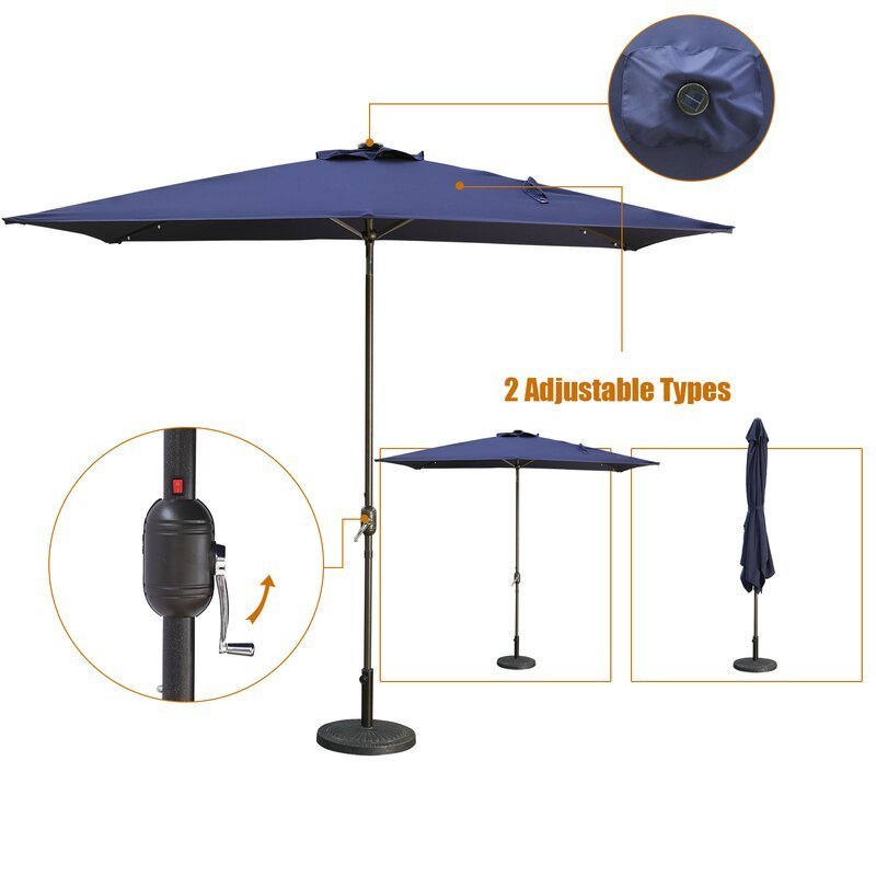 10ft Patio Umbrella with Solar Lights - 30 LED Rectangular Tilt Umbrella Aluminum Pole