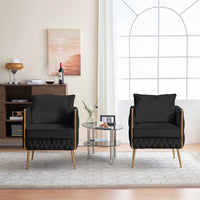 Modern Comfy Handmade Bucket Woven Velvet Accent Chair Arm Chair, Fluffy Tufted Upholstered Single Sofa Chair for Living Room, Bedroom, Office, Waiting Room, Black Velvet