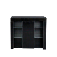 Kitchen Sideboard Cupboard with LED Light, Black High Gloss Dining Room Buffet Storage Cabinet Hallway Living Room TV Stand Unit Display Cabinet with Drawer and 1 Doors